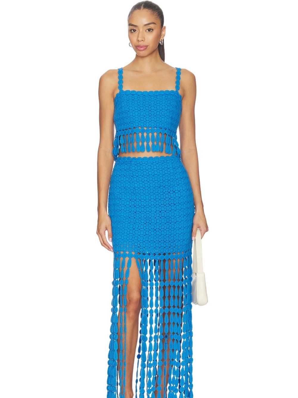 SAYLOR Electric Blue Crochet Fringe Midi Skirt